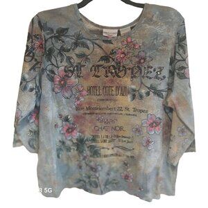 White Stag 3X Womans St. Tropez Graphic Top - 100% Cotton y2 Grandma Artsy